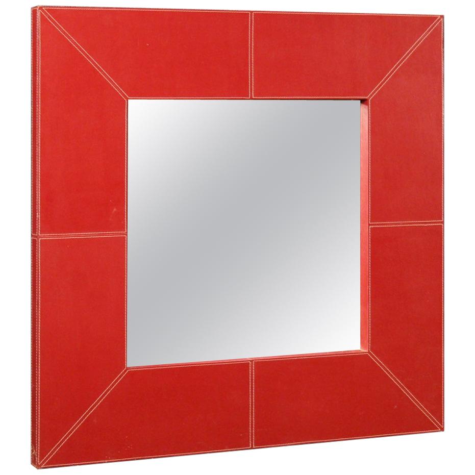 Italian Design Mirror in Red Faux Leather, 20th Century For Sale