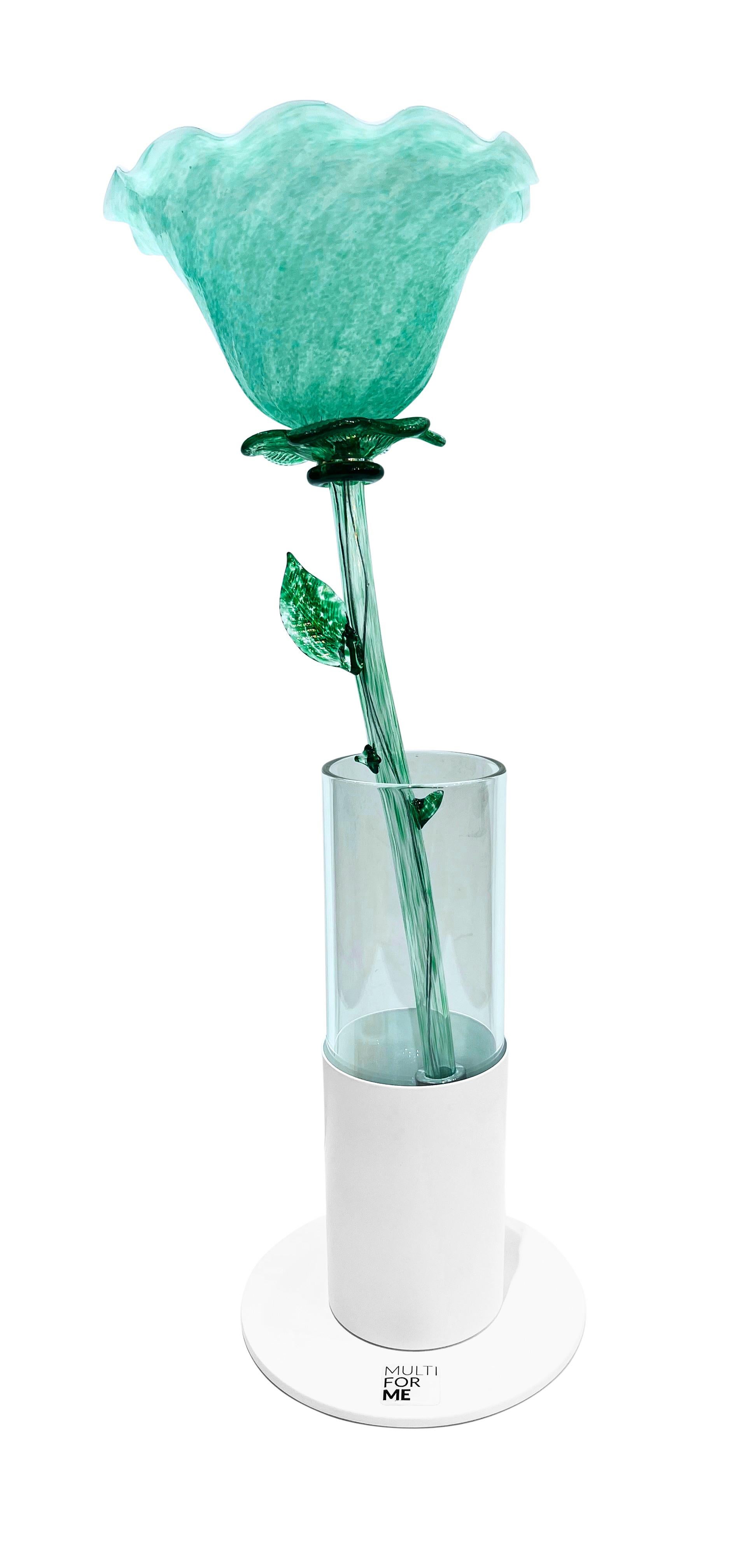 Lampe vase/table moderne italienne aigue-marine verte Art Glass Lit Flower en vente 11