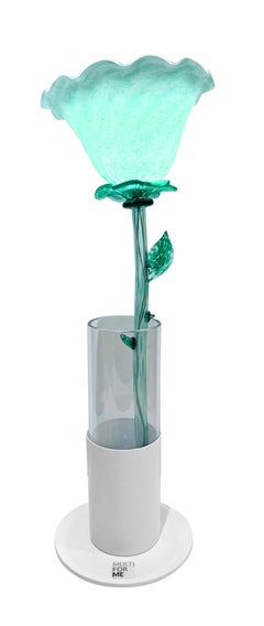 Italian Design Modern Aquamarine Green Art Glass Lit Flower Vase/Table Lamp
