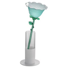 Moderne italienische Aquamarin-Blumenvase/Tischlampe aus grünem Kunstglas mit Aquamarin-Design