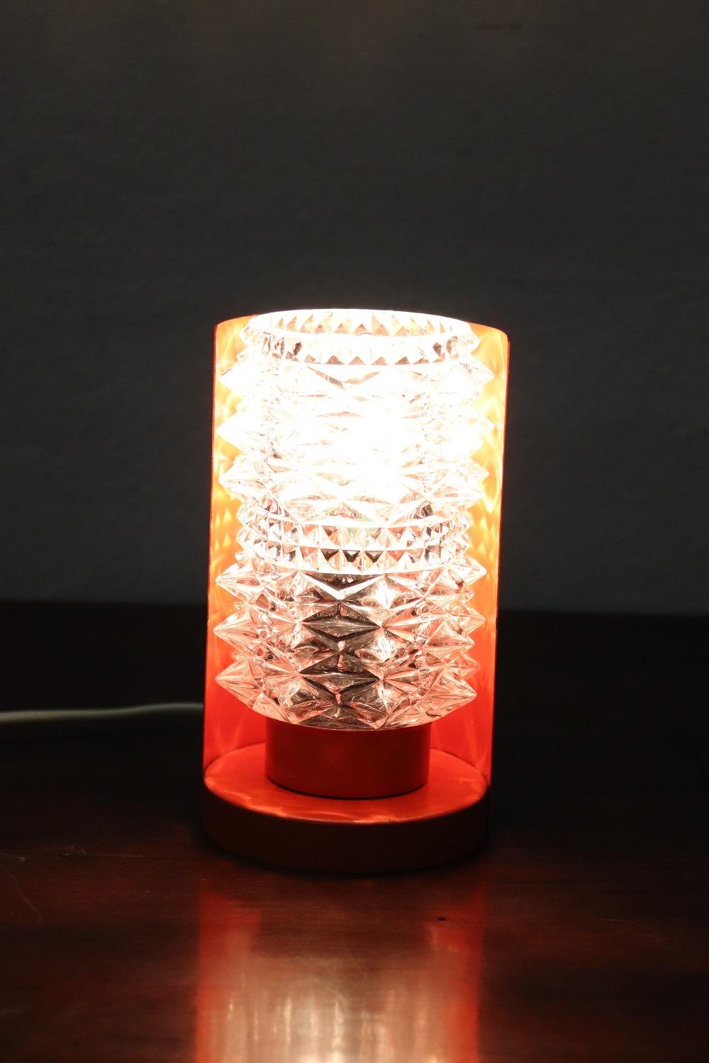 Beautiful and rare Italian design small table lamp by Barovier 1950s with 1 internal light. Made of Murano glass with orange metal. Used good conditions, some signs of wear in the metal. Perfectly functioning.