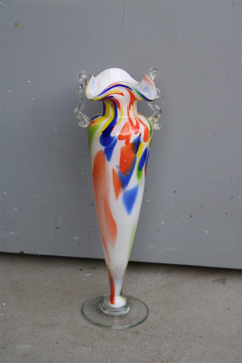 Italian design murano glass vase multicolor 1950s mid-century.