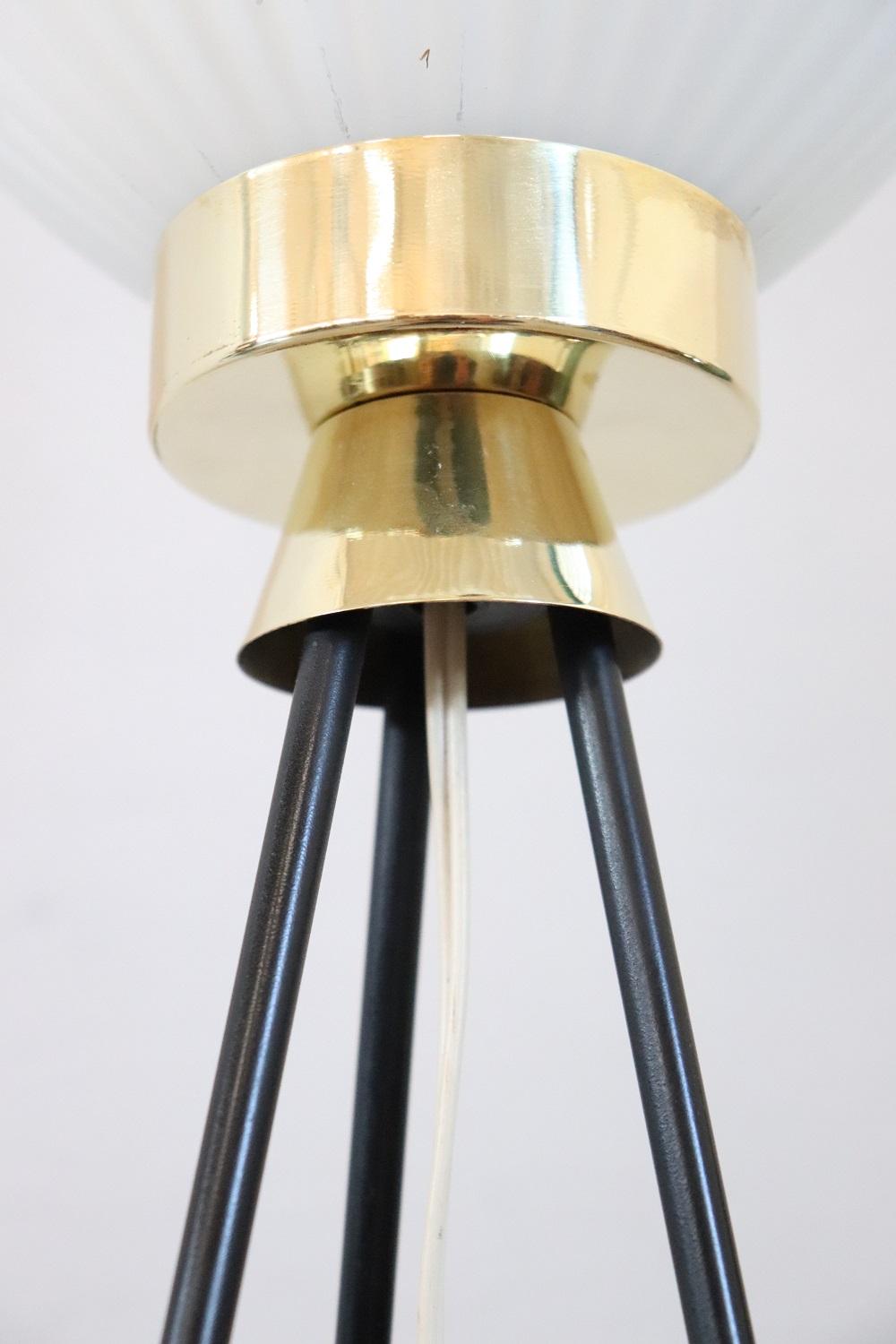 Italian Design Opaline Glass and Brass Stilnovo Style Floor Lamp, 1950s For Sale 5