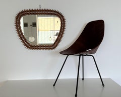 Italian Design Organic Bamboo and Wicker Wall Mirror in Unusual Shape, 1970s