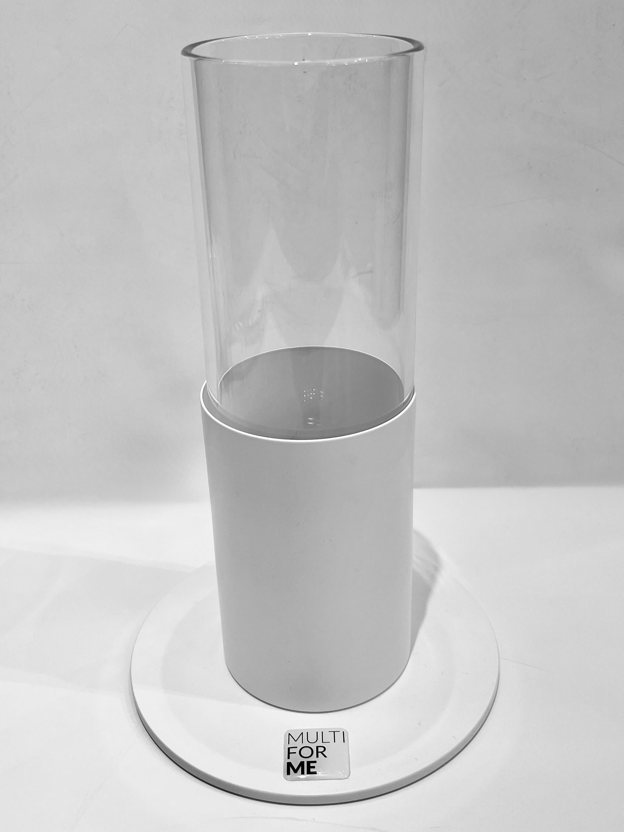 Italian Design Organic Modern Orange Art Glass Lit Flower White Vase/Tischlampe (Handgefertigt) im Angebot