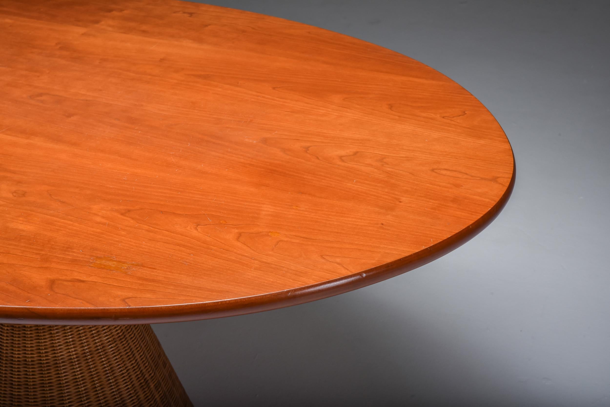 Cane Italian Design Oval Mid-Century Modern Dining Table on a Rattan Base