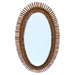 Italian design, oval mirror, rattan, bamboo