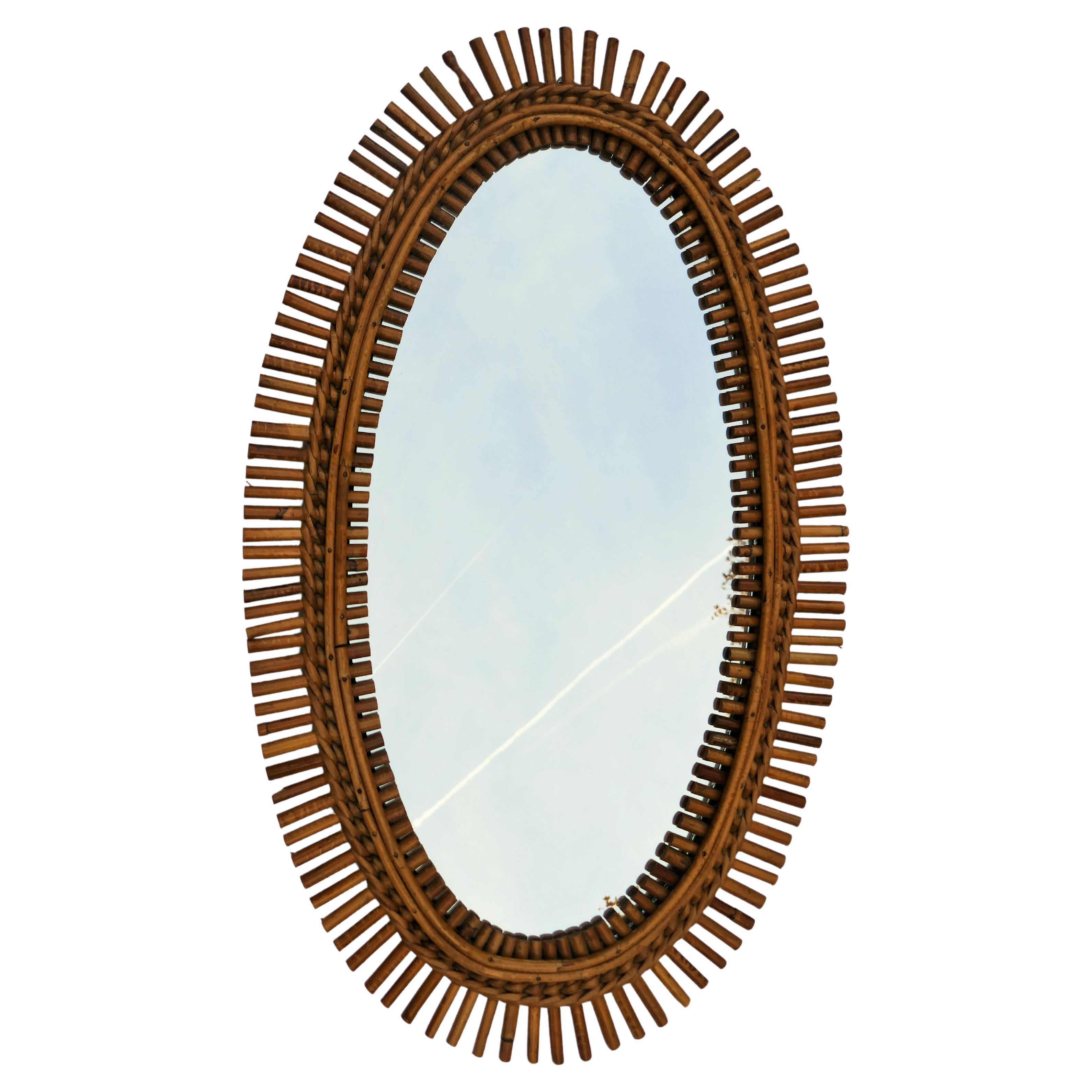 Italienisches Design, ovaler Spiegel, Rattan, Bambus (Moderne) im Angebot
