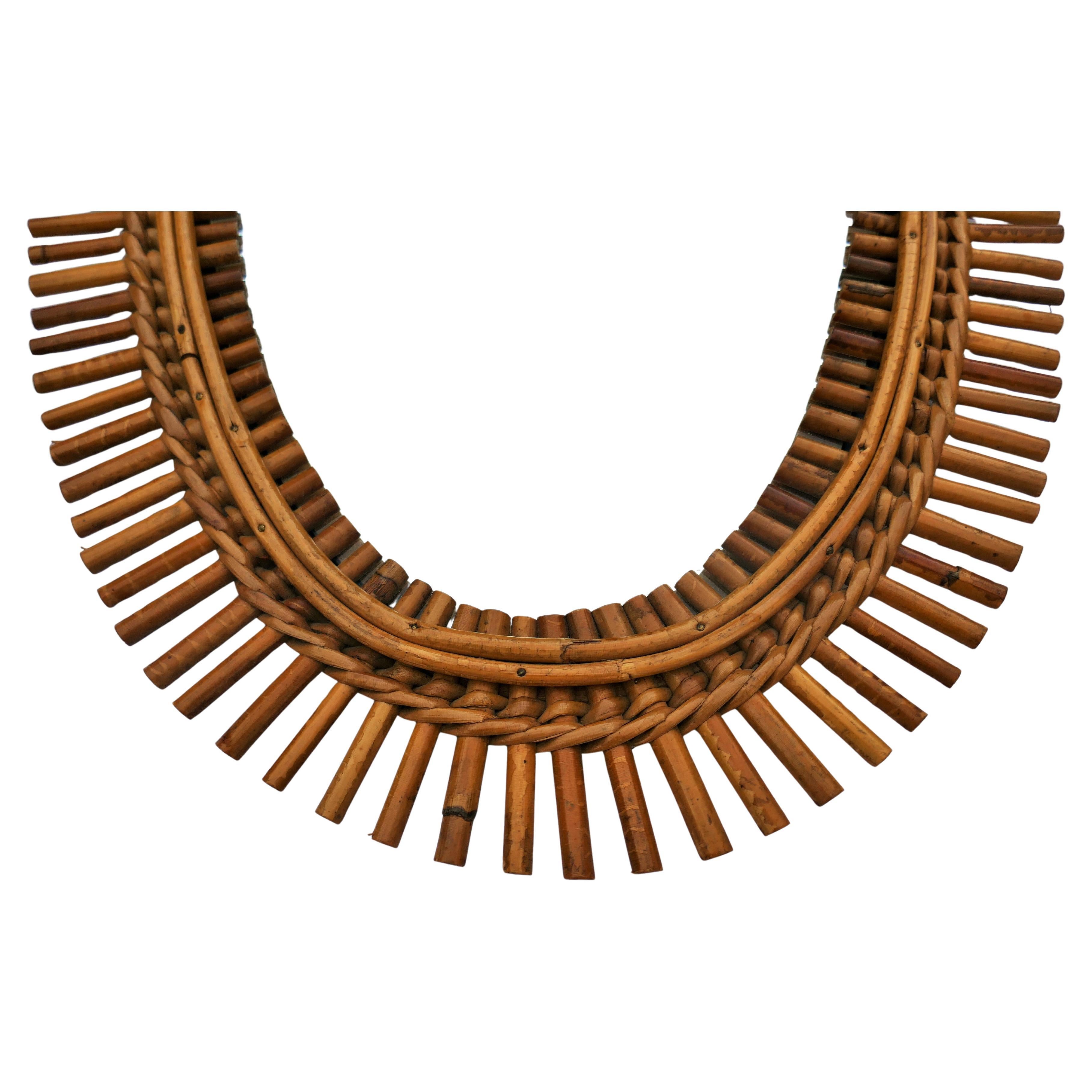 Italienisches Design, ovaler Spiegel, Rattan, Bambus (Mid-20th Century) im Angebot
