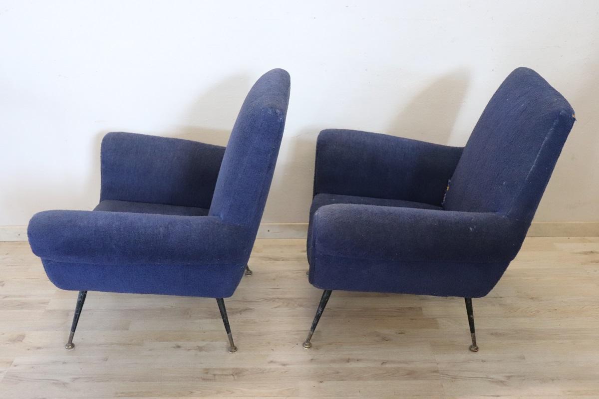 Paar Sessel im italienischen Design von Gigi Radice für Minotti, 1950er Jahre (Mitte des 20. Jahrhunderts) im Angebot