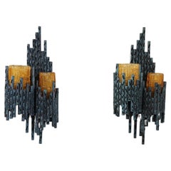 Italian Design Pair of Brutalist Wall Lights or Sconces by Marcello Fantoni