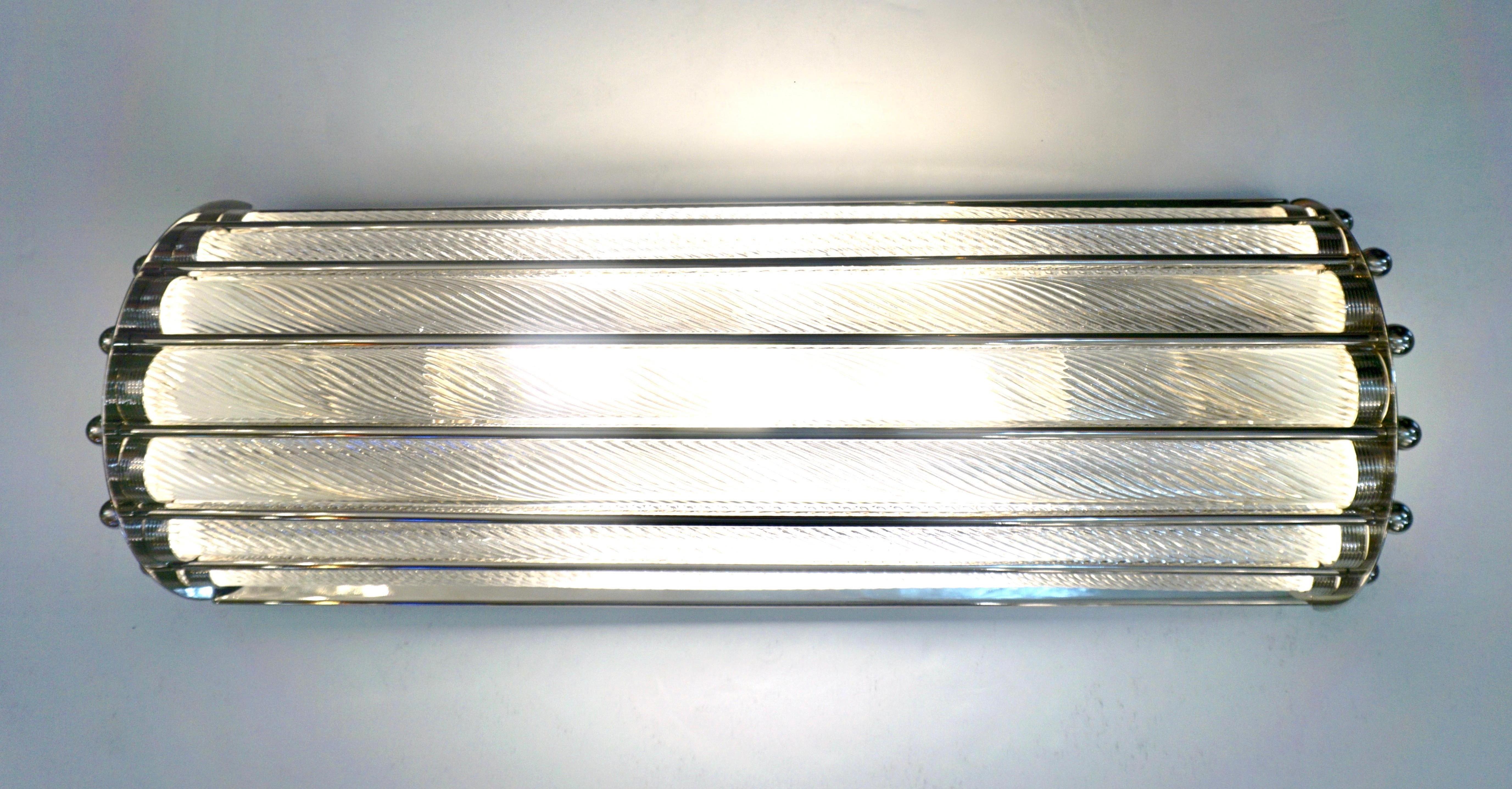 Italienisches Design Paar Kristall Murano Glas Halbmond Nickel Finish Wandleuchter (Glaskunst) im Angebot