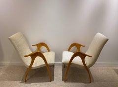 Italian Design Pair of Maple Wood Chairs by Malatesta and Masson, Italy, 1950s