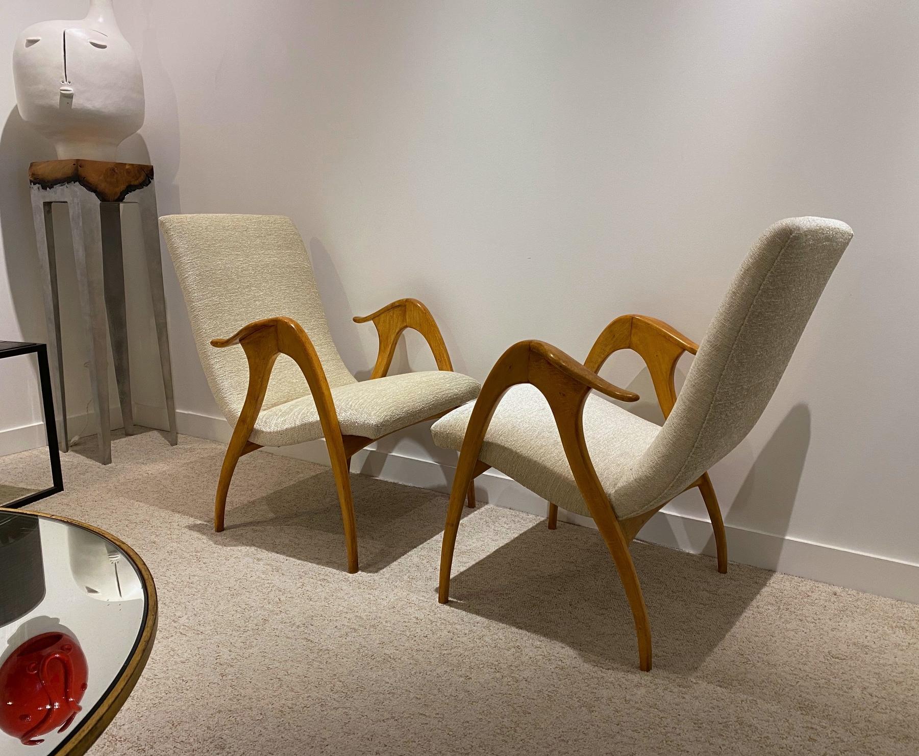 Italian Design Pair of Maple Wood Chairs by Malatesta and Masson, Italy, 1950s 1