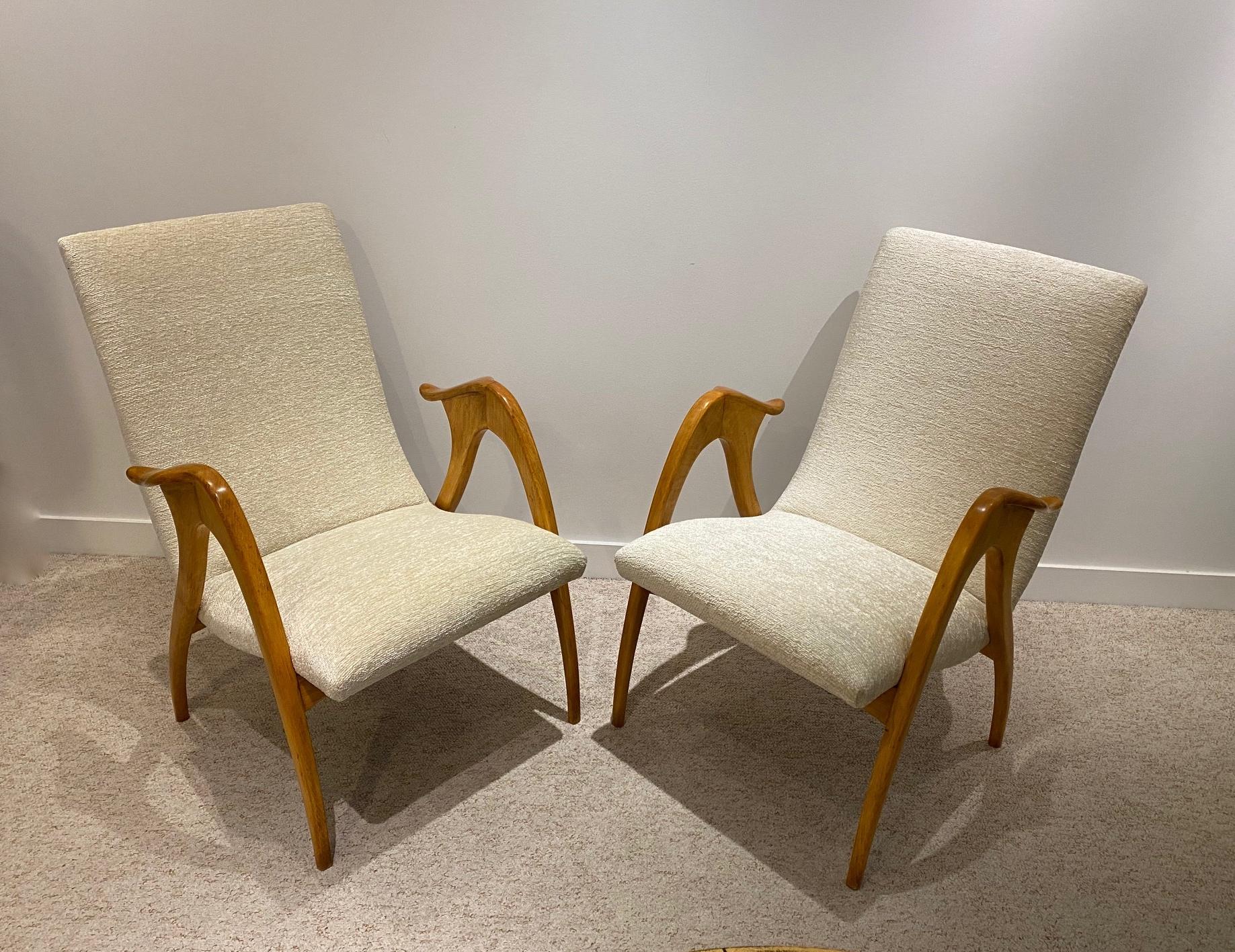 Italian Design Pair of Maple Wood Chairs by Malatesta and Masson, Italy, 1950s 2