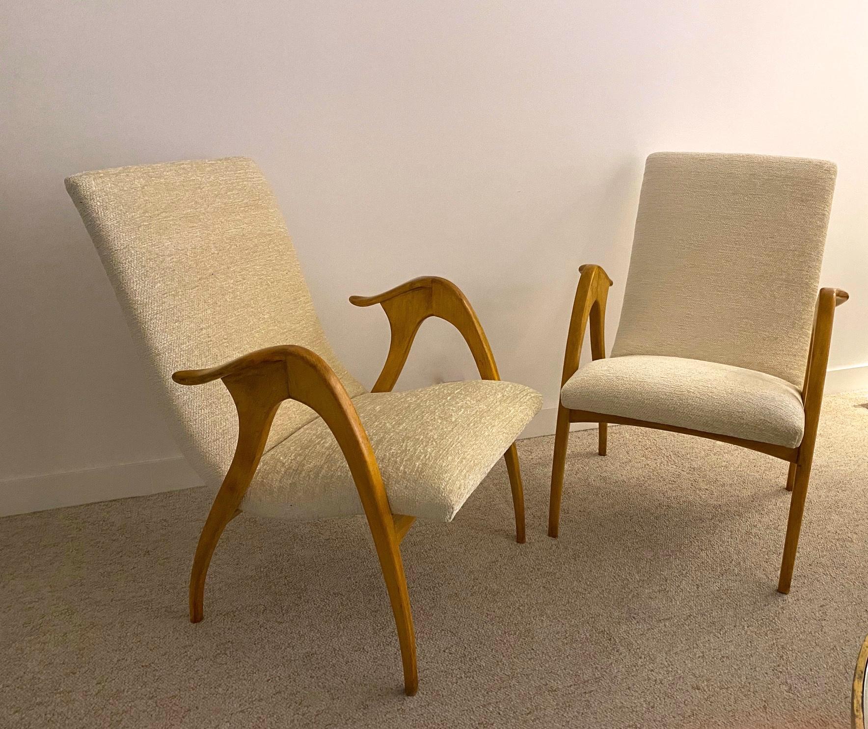 Italian Design Pair of Maple Wood Chairs by Malatesta and Masson, Italy, 1950s 3