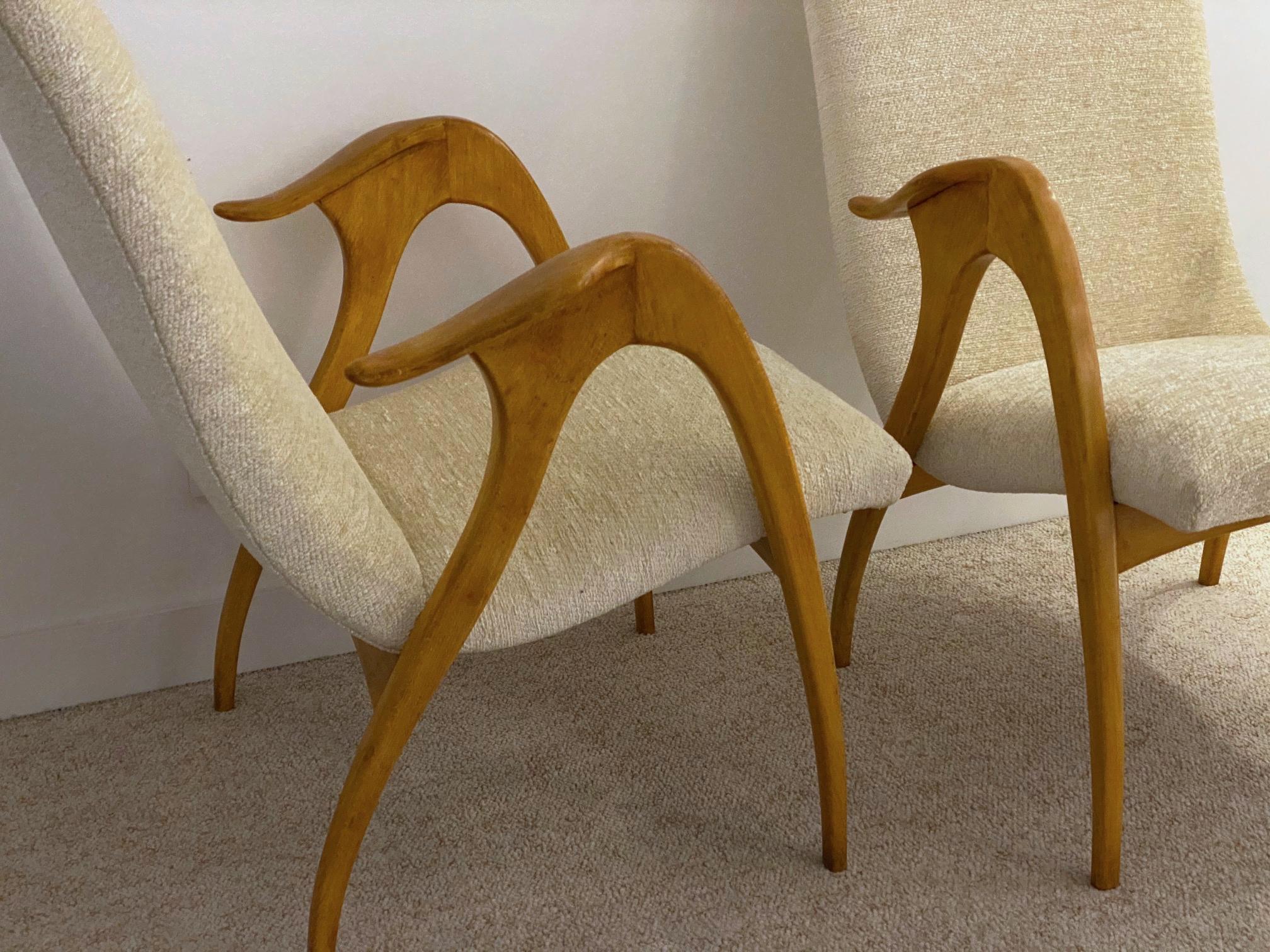 Italian Design Pair of Maple Wood Chairs by Malatesta and Masson, Italy, 1950s 4