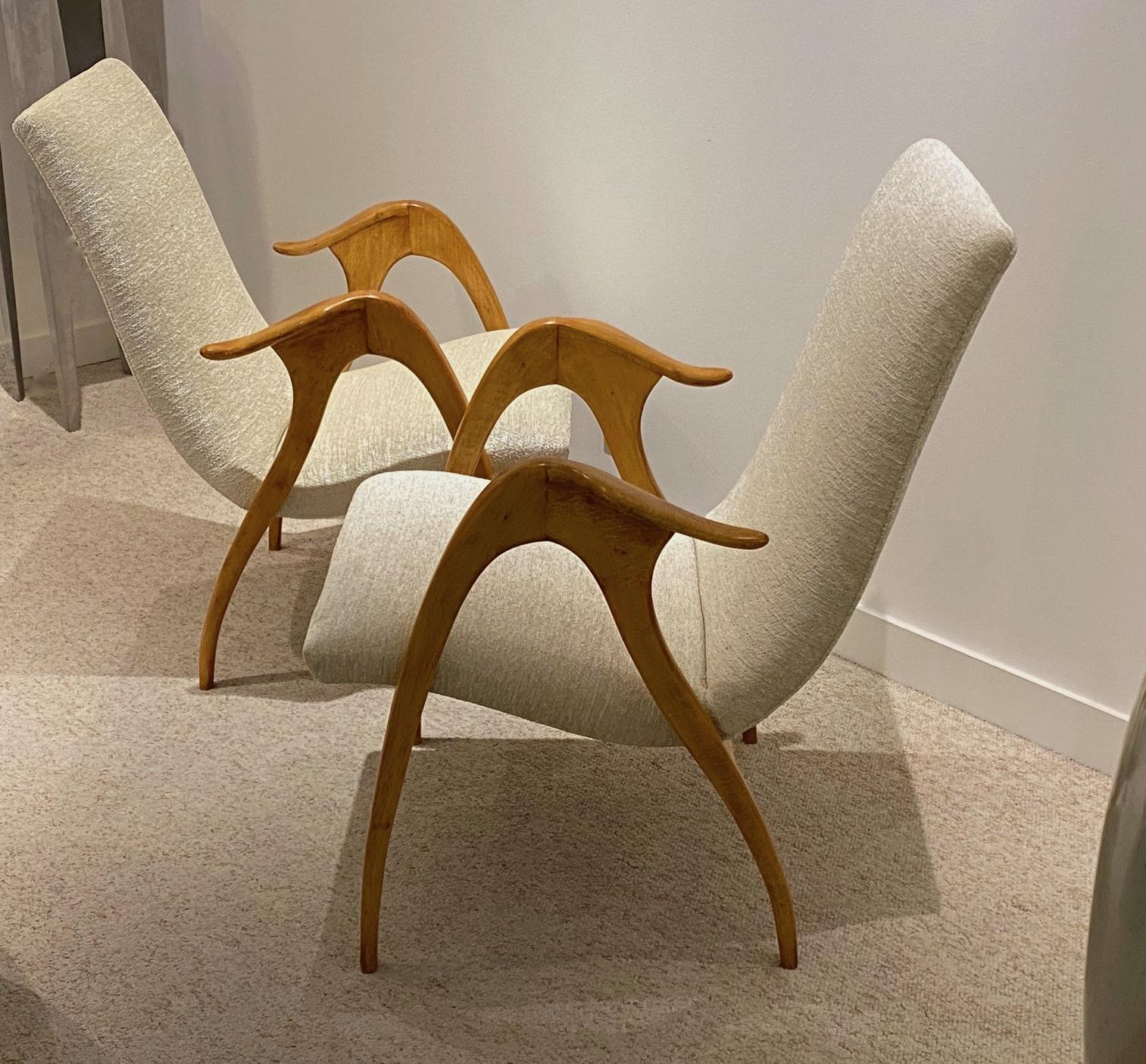 Italian Design Pair of Maple Wood Chairs by Malatesta and Masson, Italy, 1950s 5