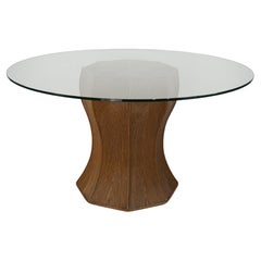 Italian Design Pencil Reed or Rattan Marquetry and Glass Pedestal Dining Table