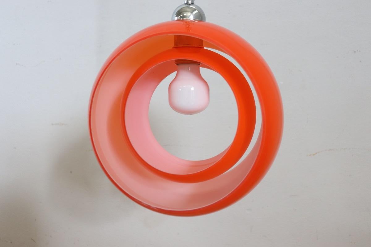 Lampada a sospensione di design italiano in vetro di Murano arancione, di Carlo Nason 1960 in vendita 5