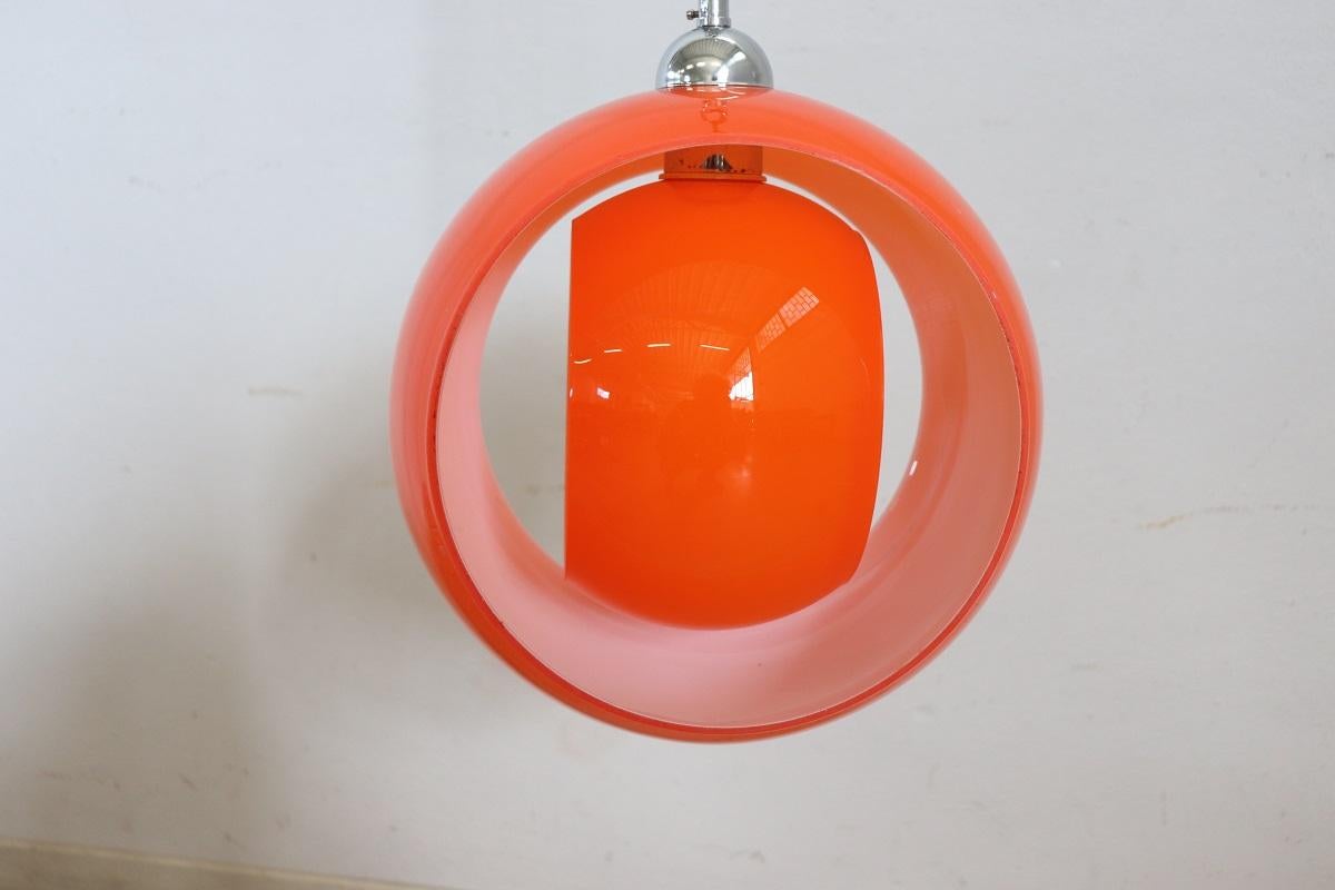 Lampada a sospensione di design italiano in vetro di Murano arancione, di Carlo Nason 1960 in vendita 6