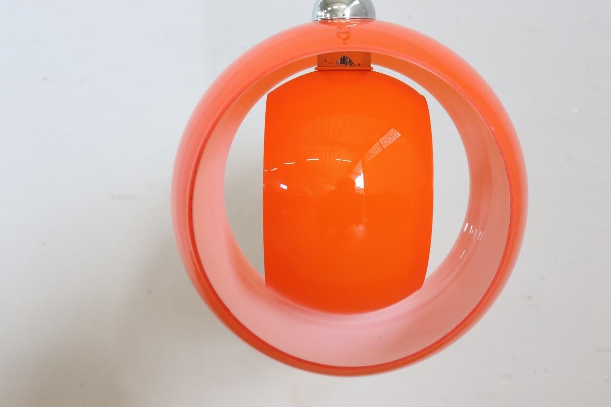 Lampada a sospensione di design italiano in vetro di Murano arancione, di Carlo Nason 1960 in vendita 7