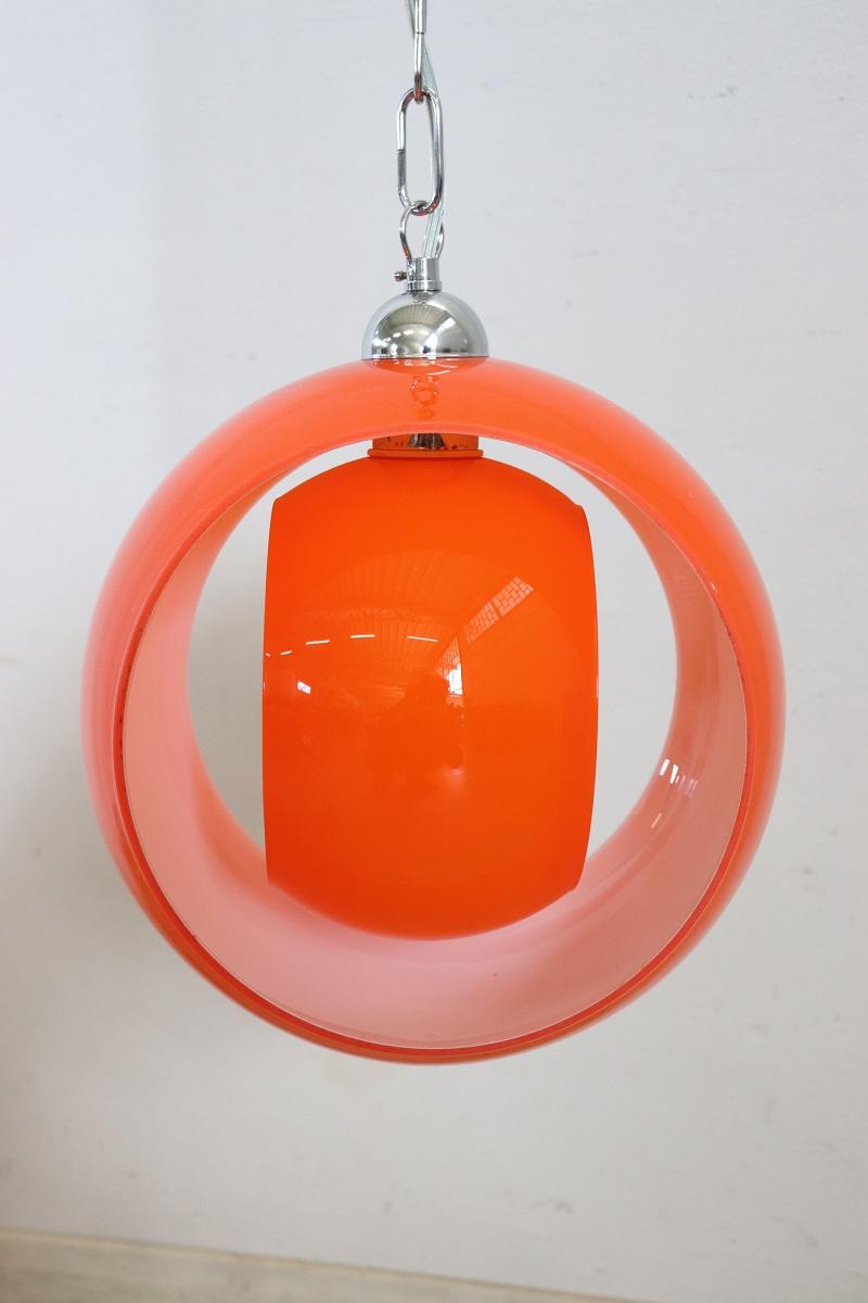 Lampada a sospensione di design italiano in vetro di Murano arancione, di Carlo Nason 1960 in vendita 8