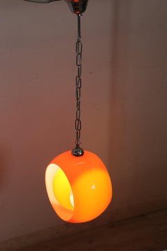 Italian Design Pendant Lamp in Orange Murano Glass, by Carlo Nason 1960s