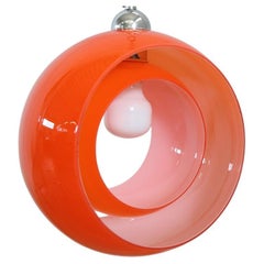 Italian Design Pendant Lamp in Orange Murano Glass, by Carlo Nason 1960s