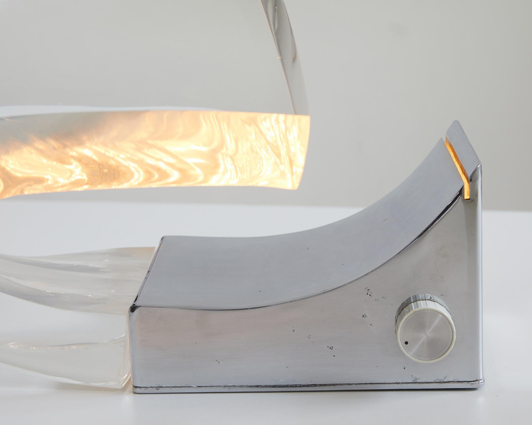 Chrome Italian design plexiglas table lamp by Gaetano Missaglia Italy 1968