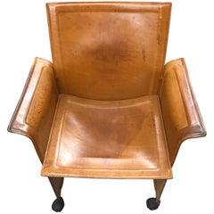 Italian Design Real Leather Brown Office Desk Chair, Italy, 1960s