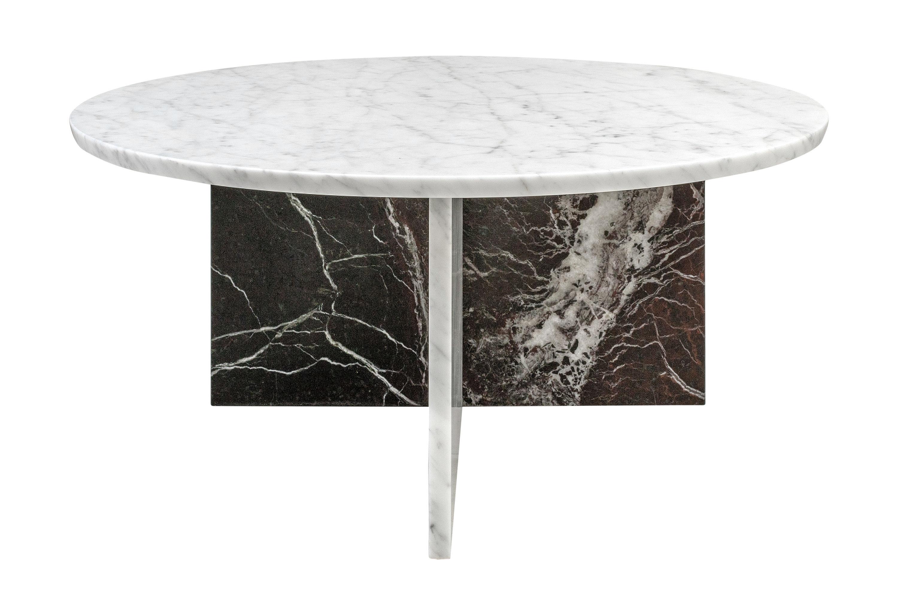 Space Age Italian Design Round Carrara and Red Marble Coffee Table