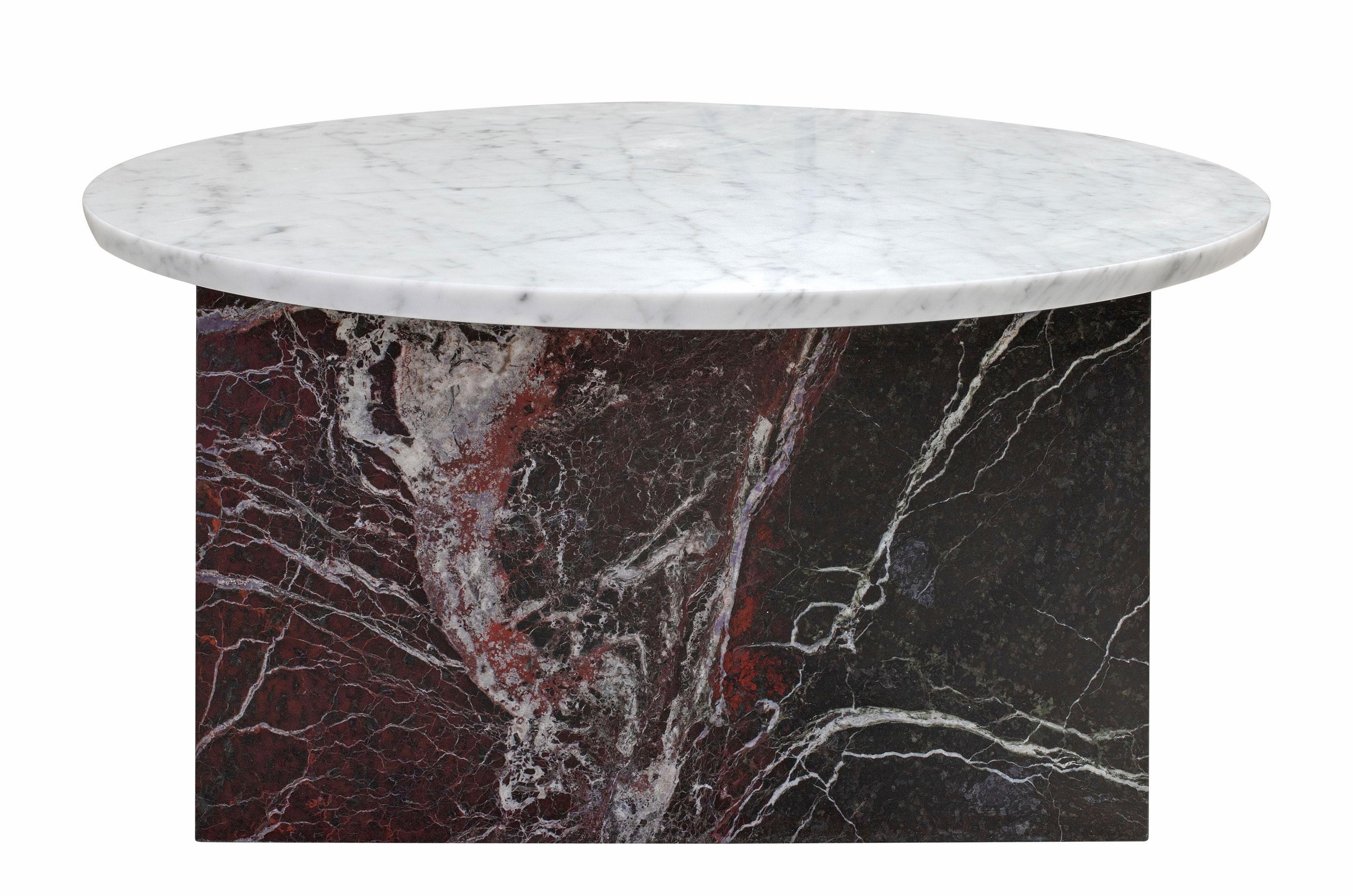 European Italian Design Round Carrara and Red Marble Coffee Table