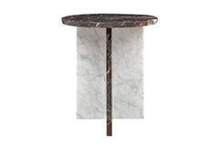 Italian Design Round Carrara and Red Marble Side Table