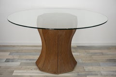 Italian Design Pencil Reed Or Rattan Marquetry and Glass Pedestal Dining Table