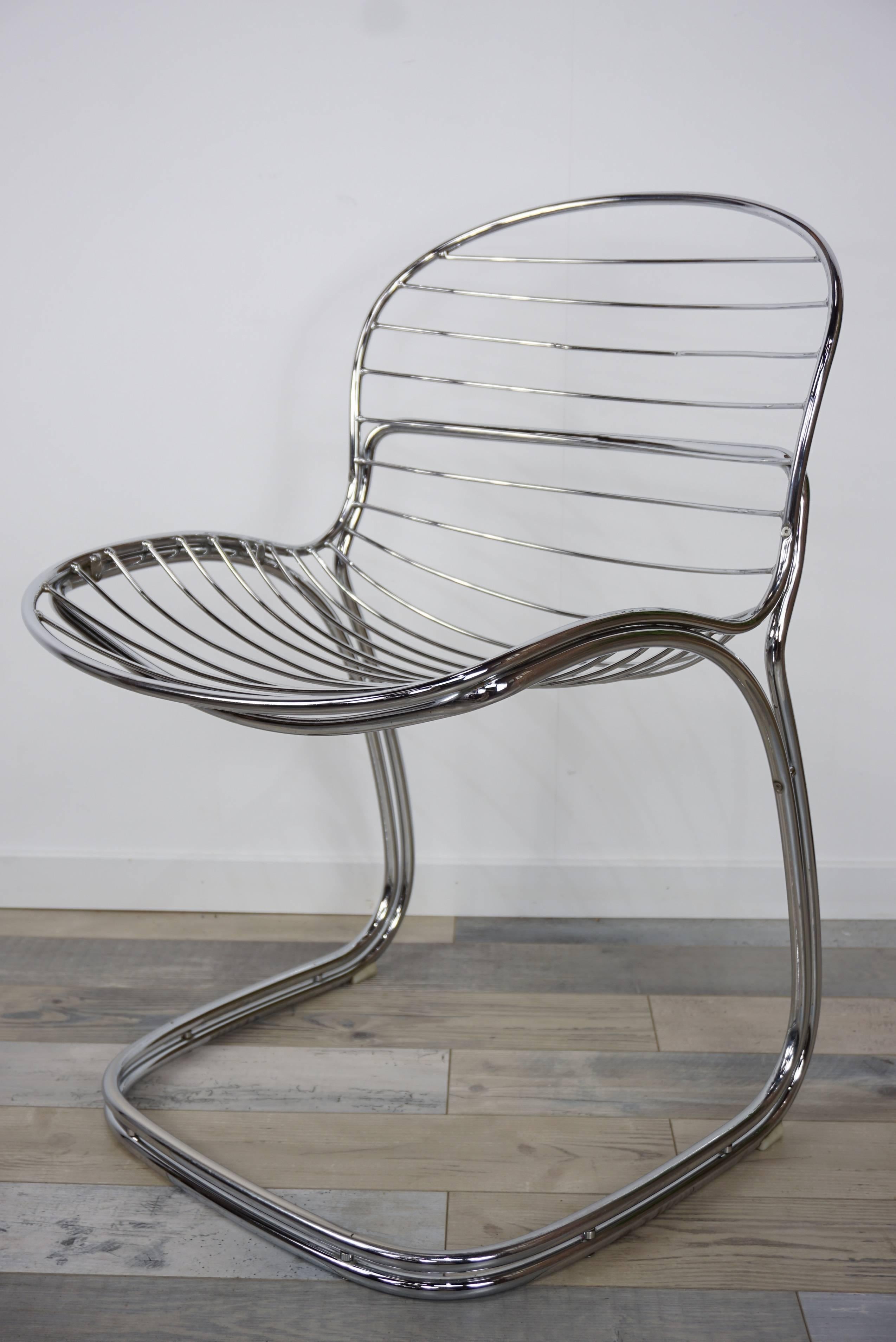 Sabrina chair design by Gastone Rinaldi in the 1970s with chromed tubular structure, in excellent state of conservation.