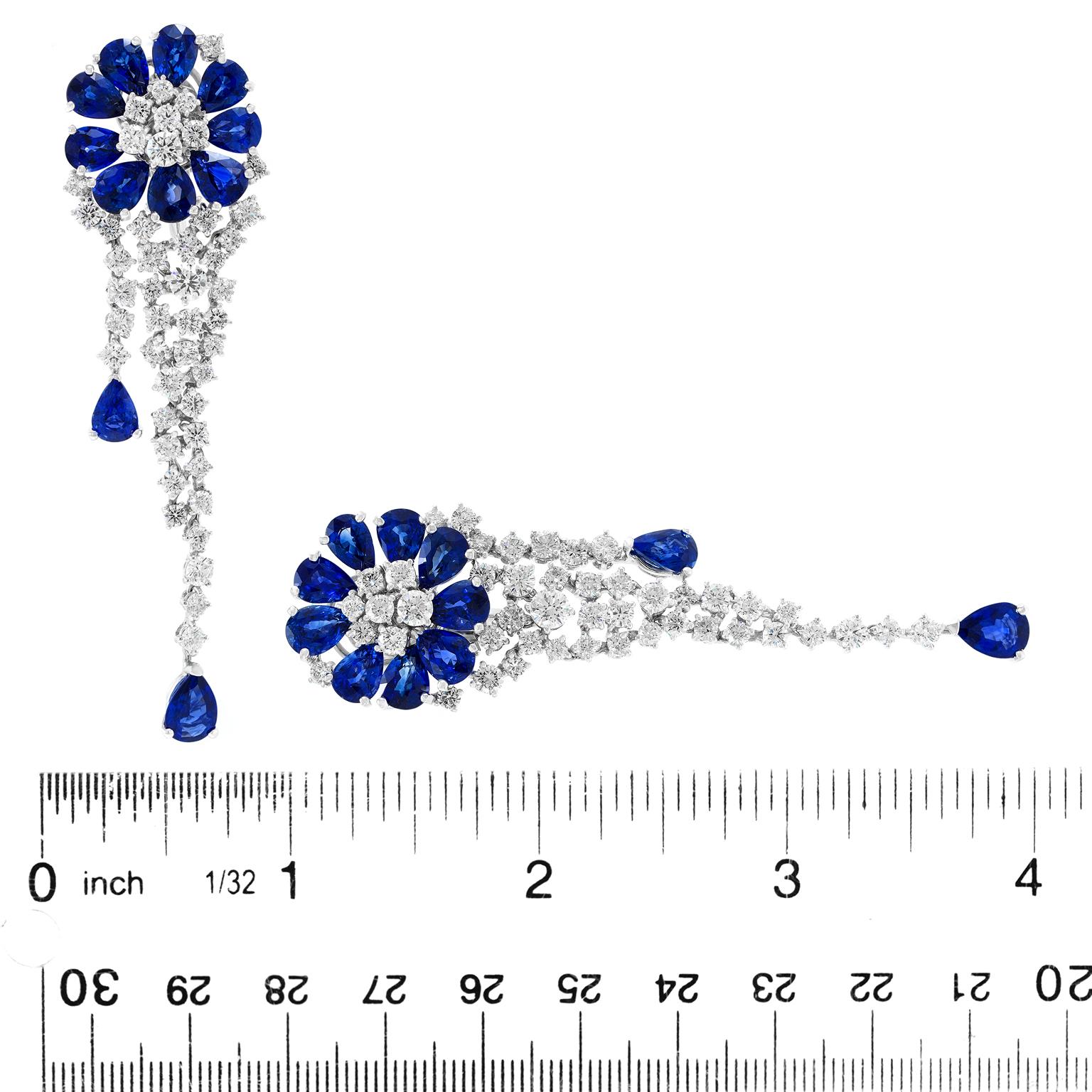 Italienische Design-Ohrringe mit Saphir und Diamant-Kronleuchter im Angebot 1