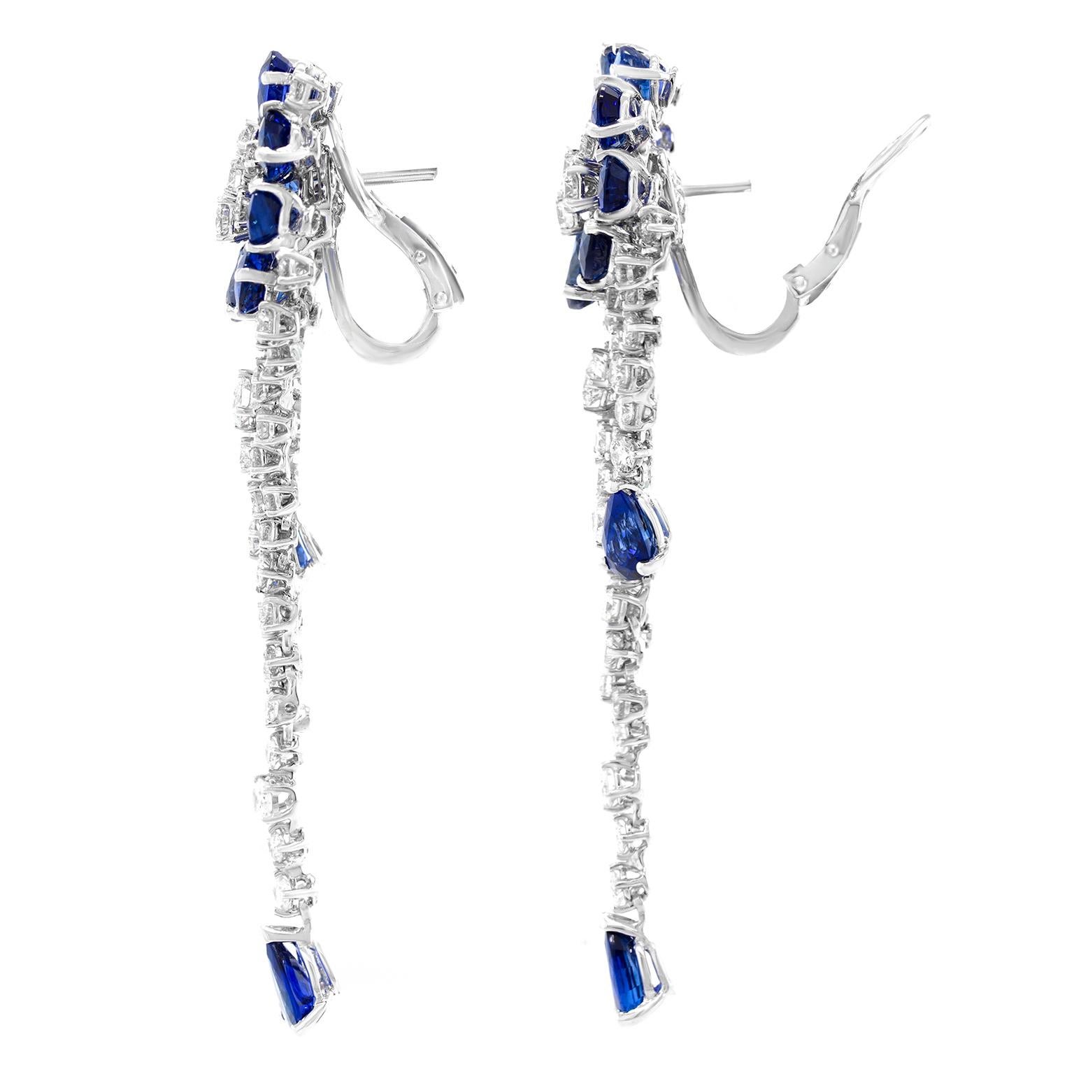 Italienische Design-Ohrringe mit Saphir und Diamant-Kronleuchter im Angebot 2