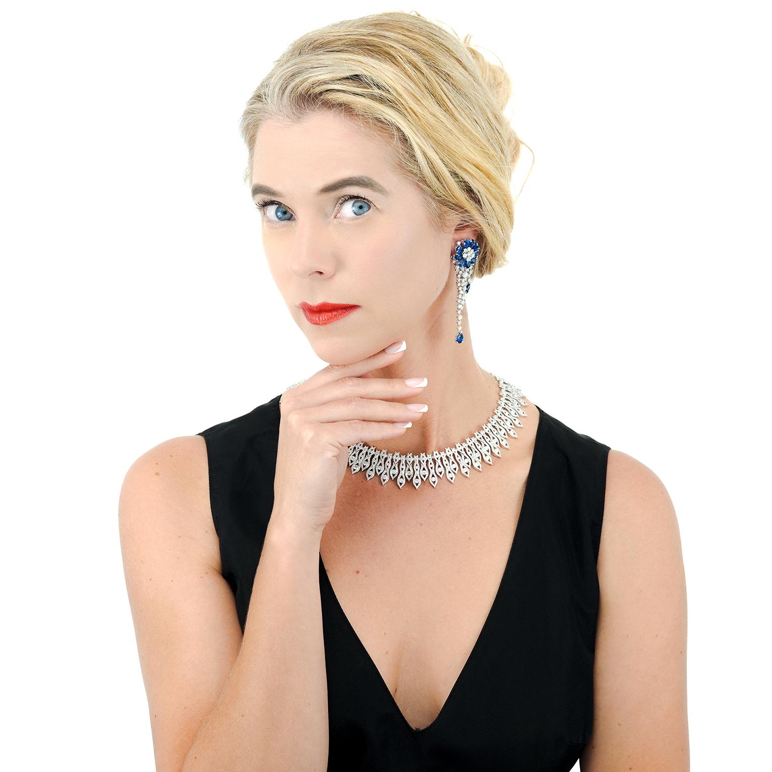 Italienische Design-Ohrringe mit Saphir und Diamant-Kronleuchter im Angebot 3