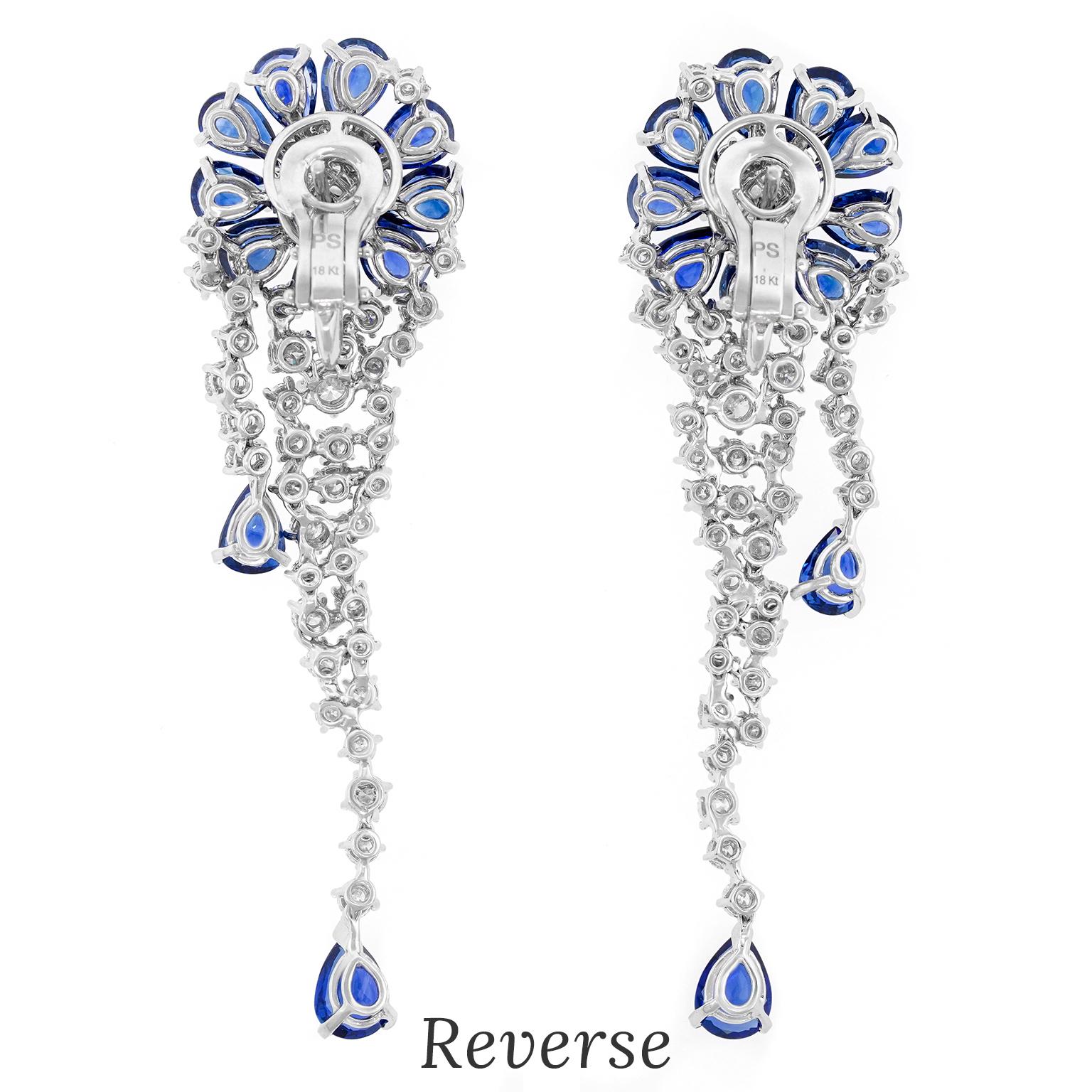 Italienische Design-Ohrringe mit Saphir und Diamant-Kronleuchter im Angebot 4