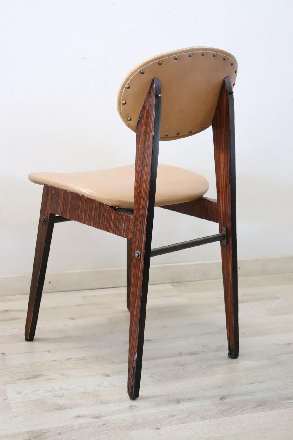 Italian Design Set of Six Chairs in Beech Wood and Faux Leather, 1960s For Sale 8