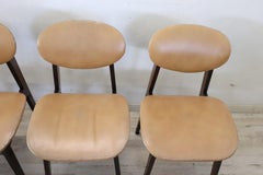 Italian Design Set of Six Chairs in Beech Wood and Faux Leather, 1960s