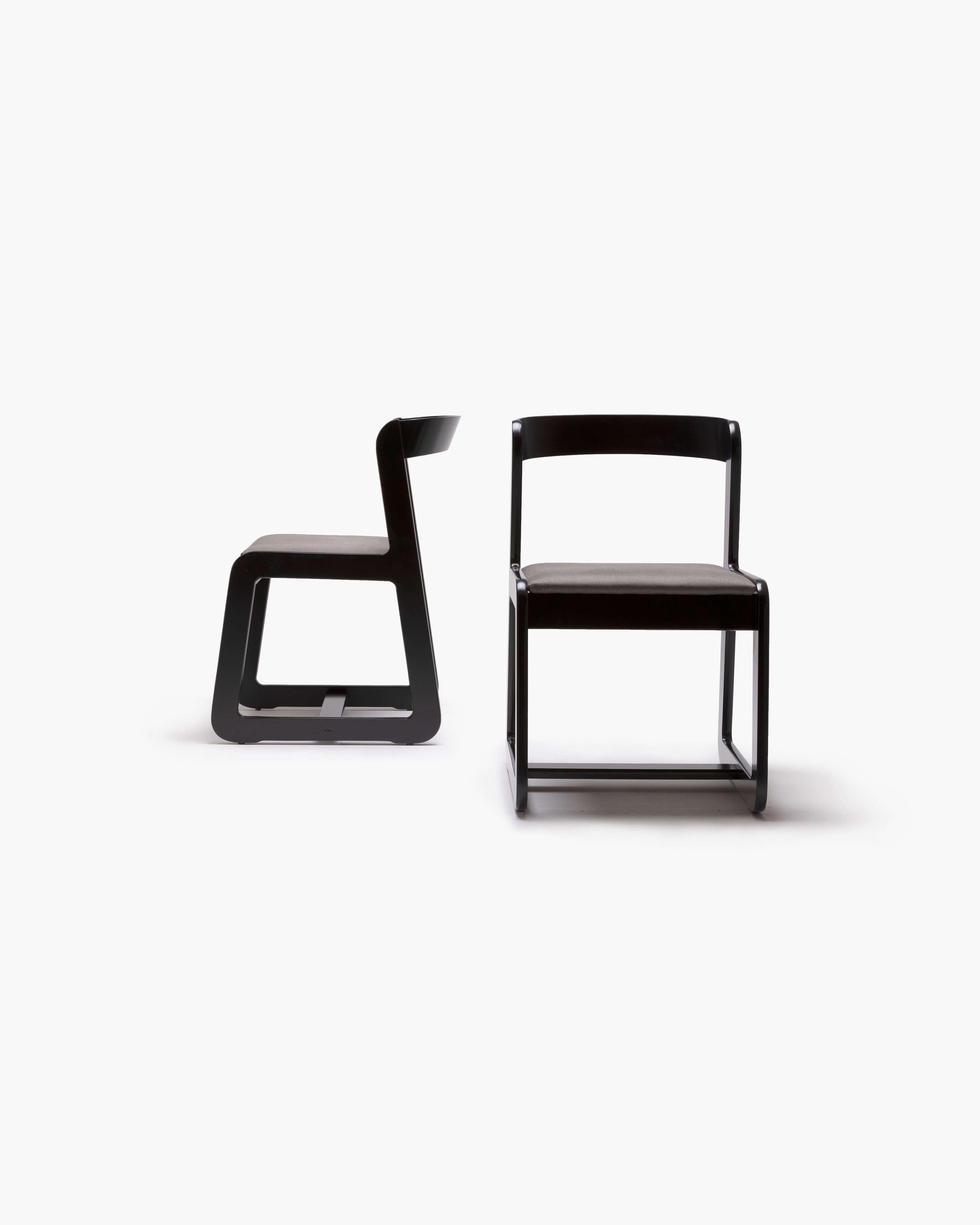 Art Deco Ten Dining Chairs for Mario Sabot: Black Lacquer, circa 1970 For Sale