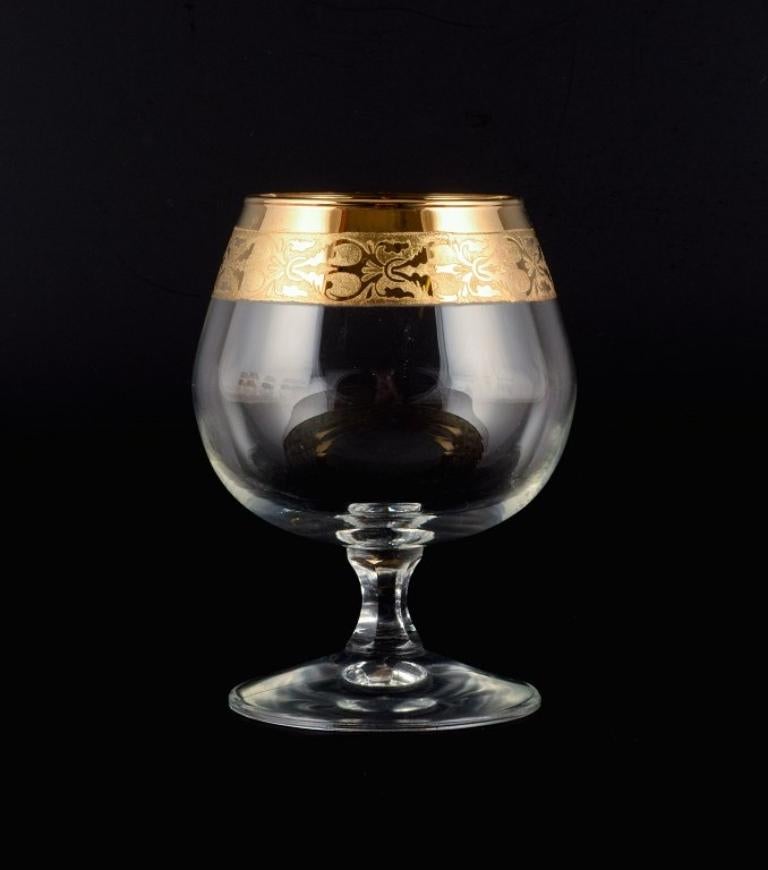 Italian Design, Six Brandy Glasses in Clear Art Glass with Gold Rim In Excellent Condition For Sale In Copenhagen, DK