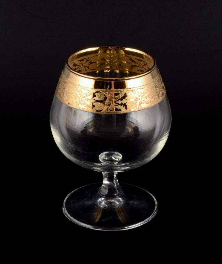 Mid-20th Century Italian Design, Six Brandy Glasses in Clear Art Glass with Gold Rim For Sale