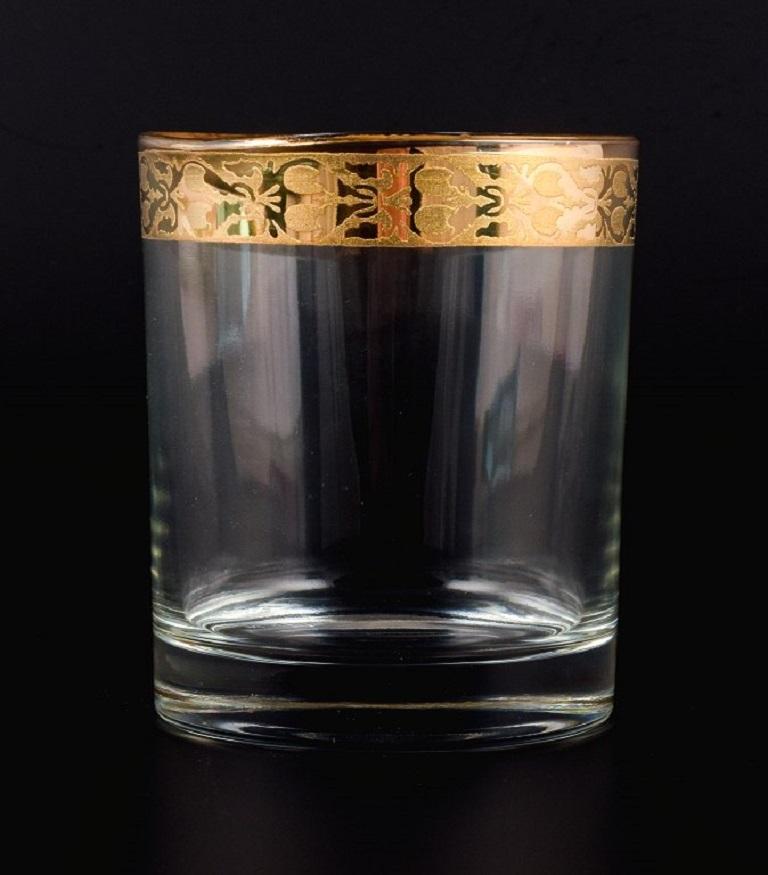 Conception italienne, six verres à eau en verre d'art transparent avec bord doré. Excellent état - En vente à Copenhagen, DK