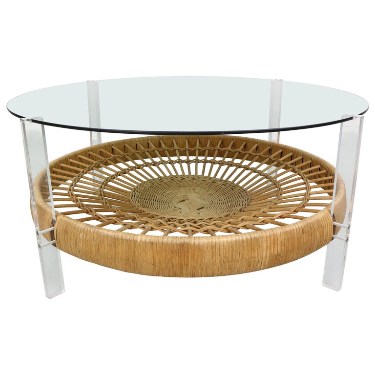 Italian Design Smoked Glass Coffee Table and Rattan ...