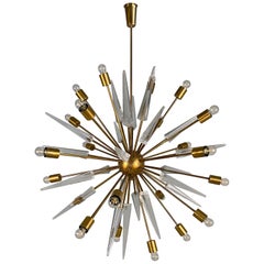 Italian Design Sputnik Stilnovo Chandelier, Brass and Spears in Murano