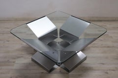 Table basse carrée en acier et verre, design italien, années 1970