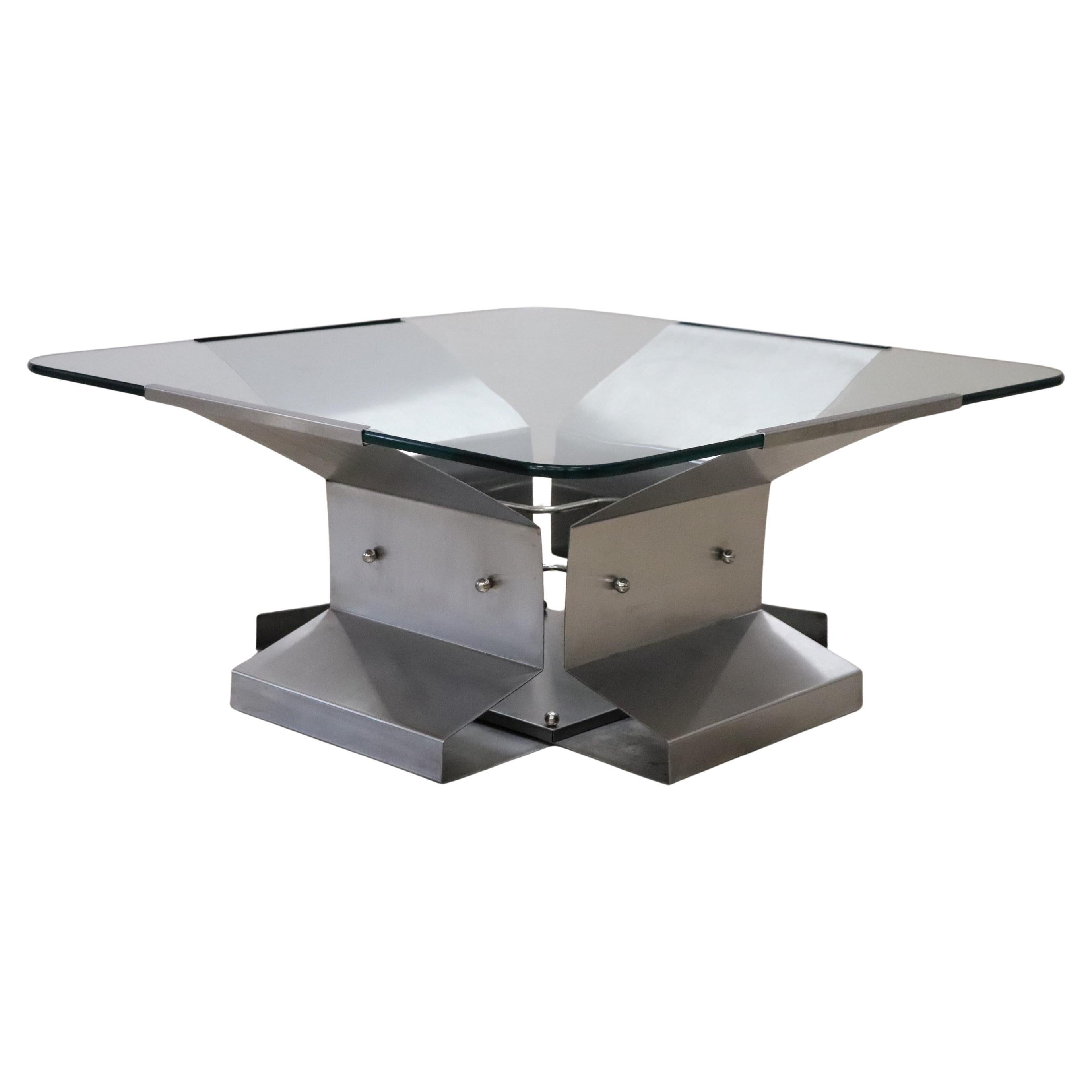 Table basse carrée en acier et verre, design italien, années 1970